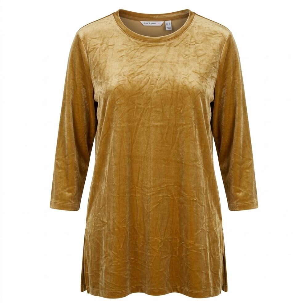 Isaac Mizrahi Live! Gold Crew Neck Velvet 3/4 Sleeve Tunic Women Size L
